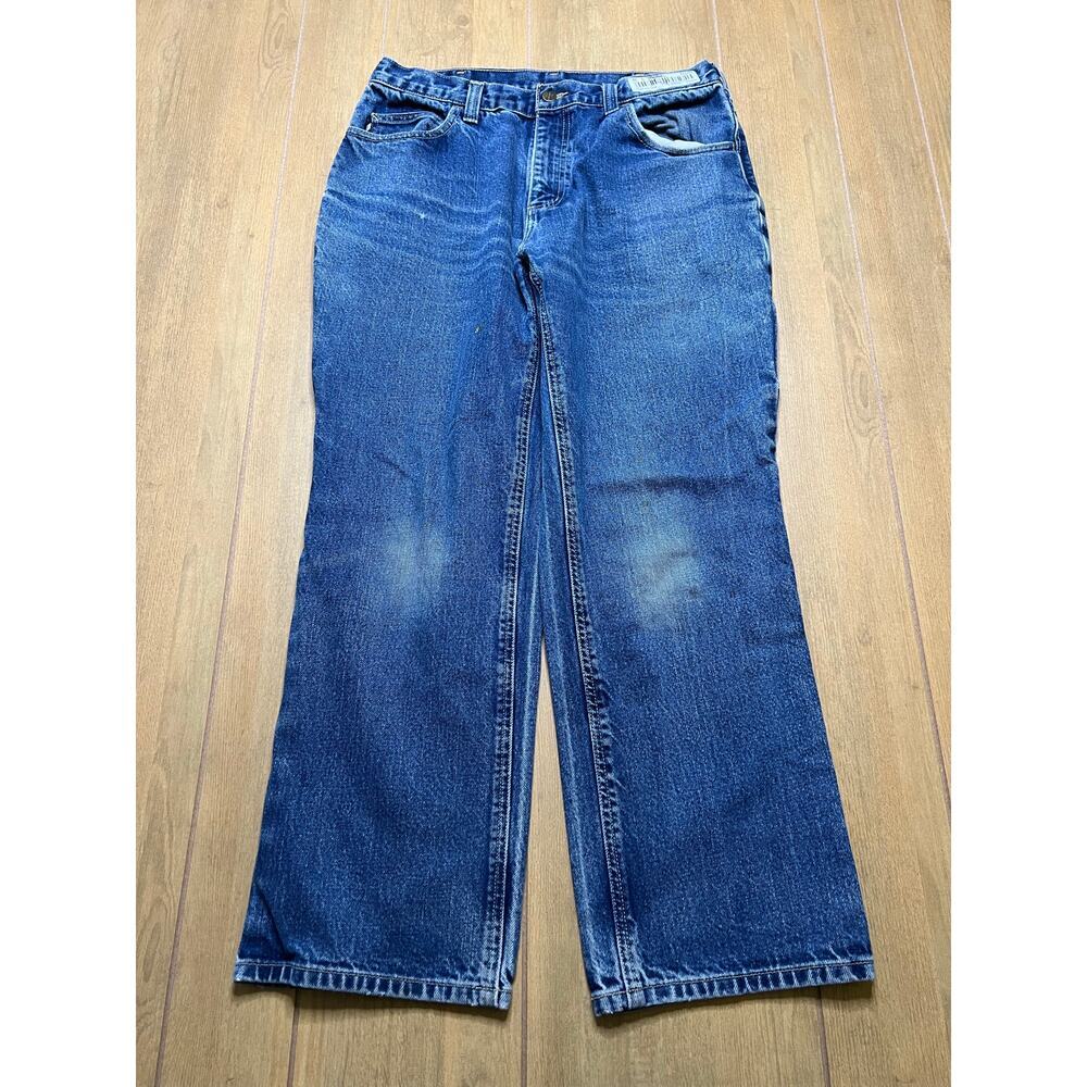 Vintage Carhartt Jeans Mens 34x30 Blue Denim Utility Work Pants Relax Distress